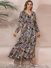 Plus Size Oversize Paisley Print Ruffled Hem Longline Dress with Waist Belt Sai Feel